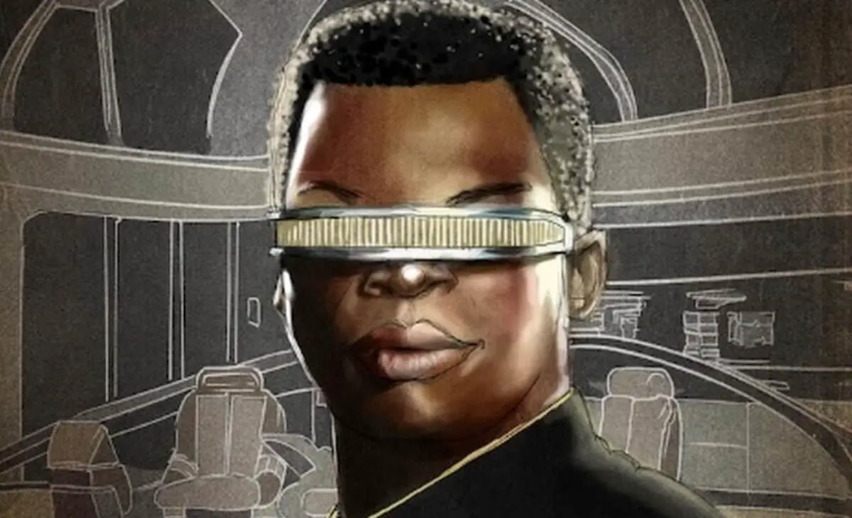 Blind Star Trekker, Lt. Commander GeordiLa Forge in his vision headset